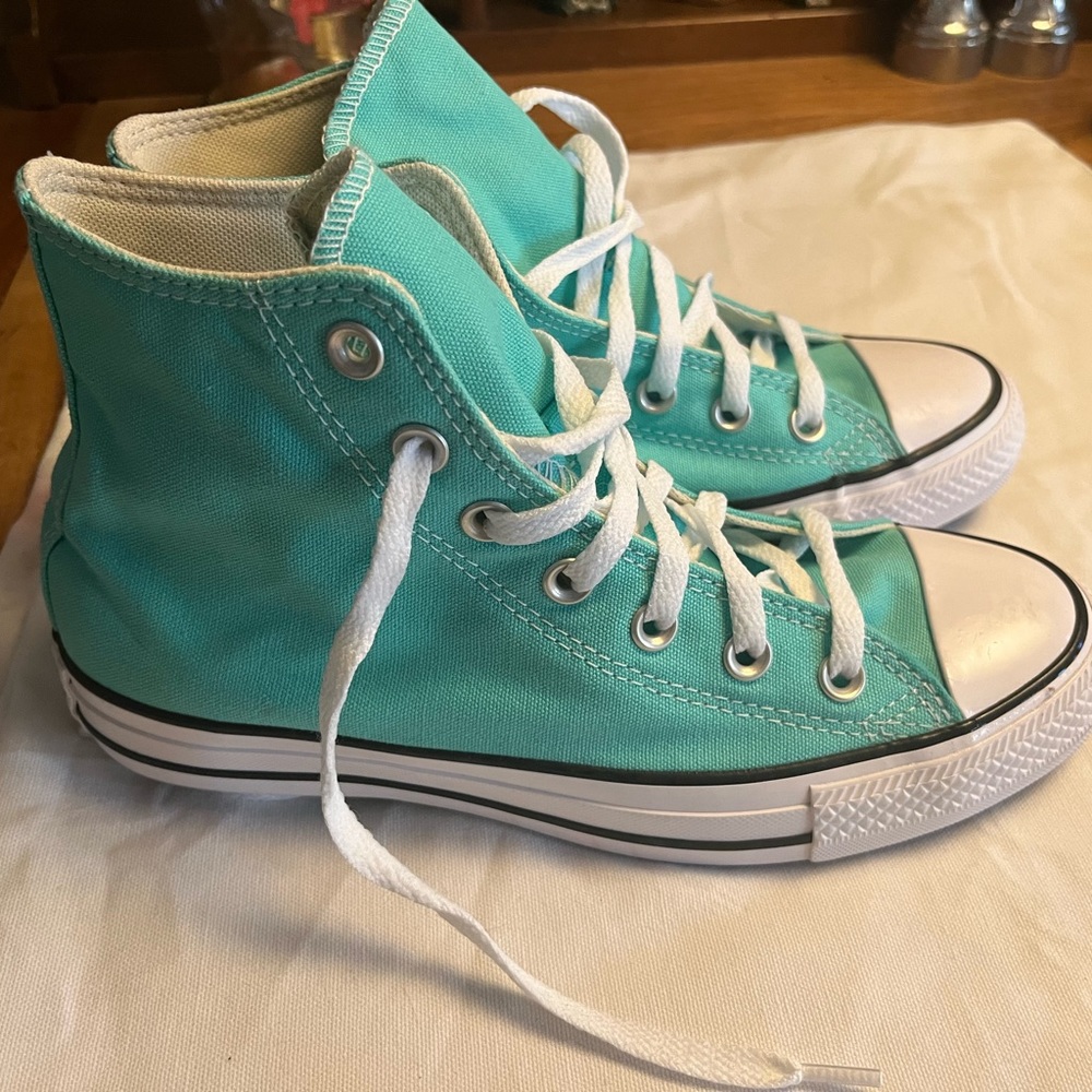 Turquoise Converse high tops never worn.